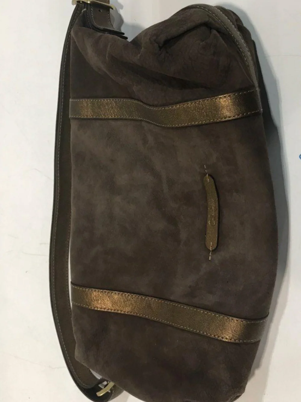 Women’s Cole Haan Brown Suede/Metallic Gold Leather Hobo Shoulder Bag